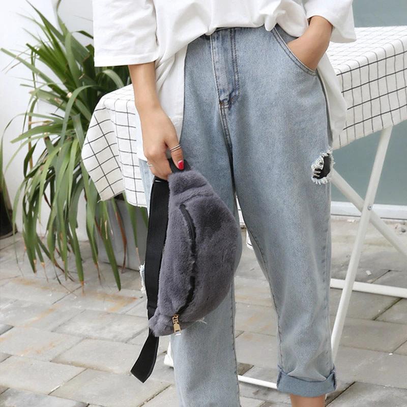 Women Waist Bag Artificial wool Fur Chest Bag by GJG Denim