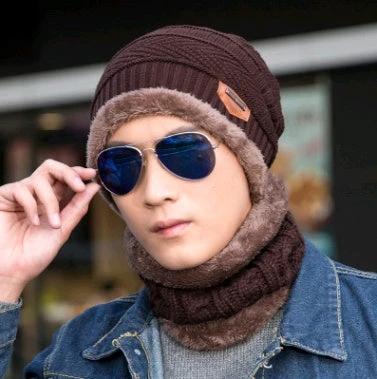 Men's Knitted Beanie and Neck Warmer Set by GJG Denim