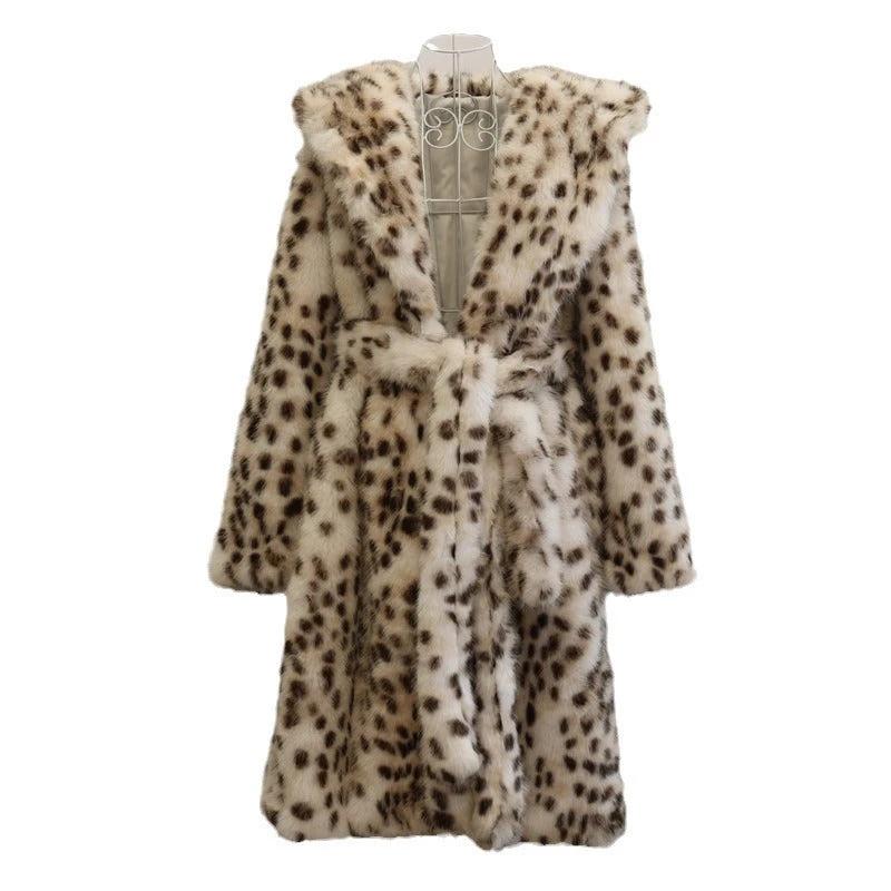 Leopard Print Faux Fur Coat Fox Fur Long Large by GJG Denim