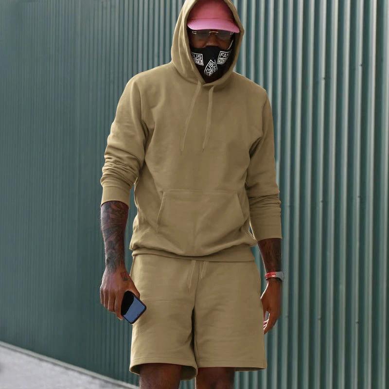 Men's Fleece-Lined Hoodie And Shorts Two-Piece Set by GJG Denim