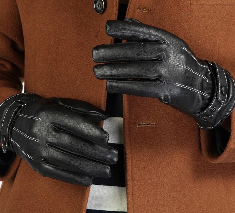 Winter PU Leather Full Touch Screen Gloves For Men by GJG Denim