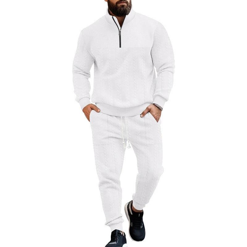 Men's Casual Fleece-lined Warm-up Zippered Track Pants Set by GJG Denim