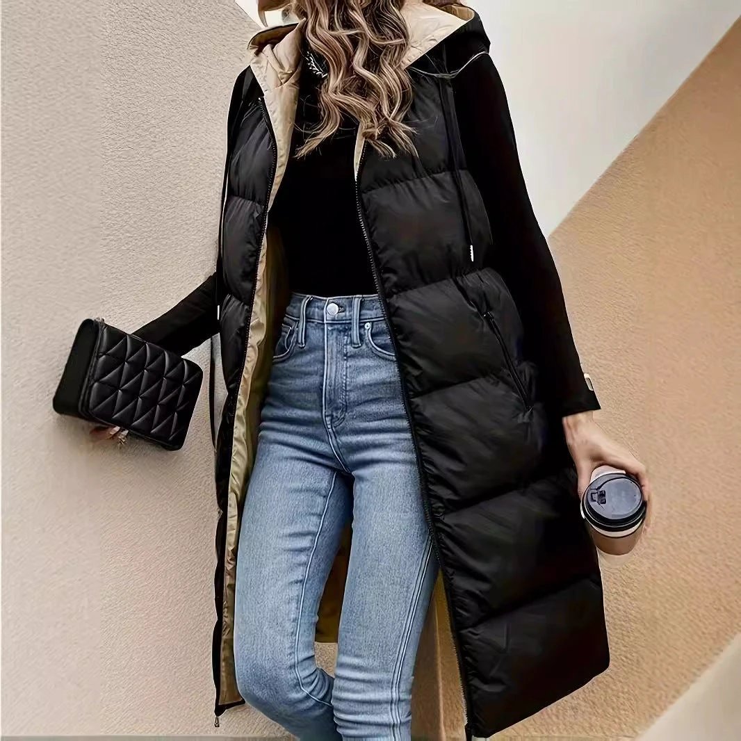 French Zipper Diagonal Pocket Hoodie With Drawstrings Vest by GJG Denim