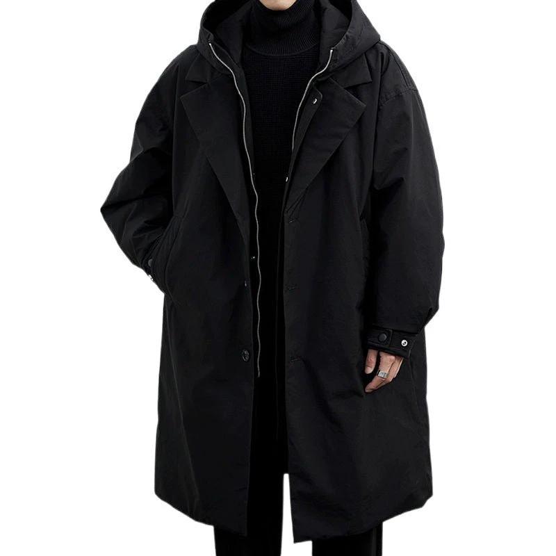 Men's Hooded Mid-length Trench Coat by GJG Denim