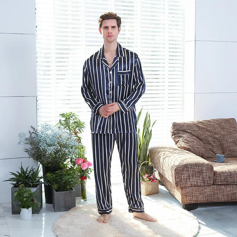 Men's Silk Stripe Pajamas by GJG Denim
