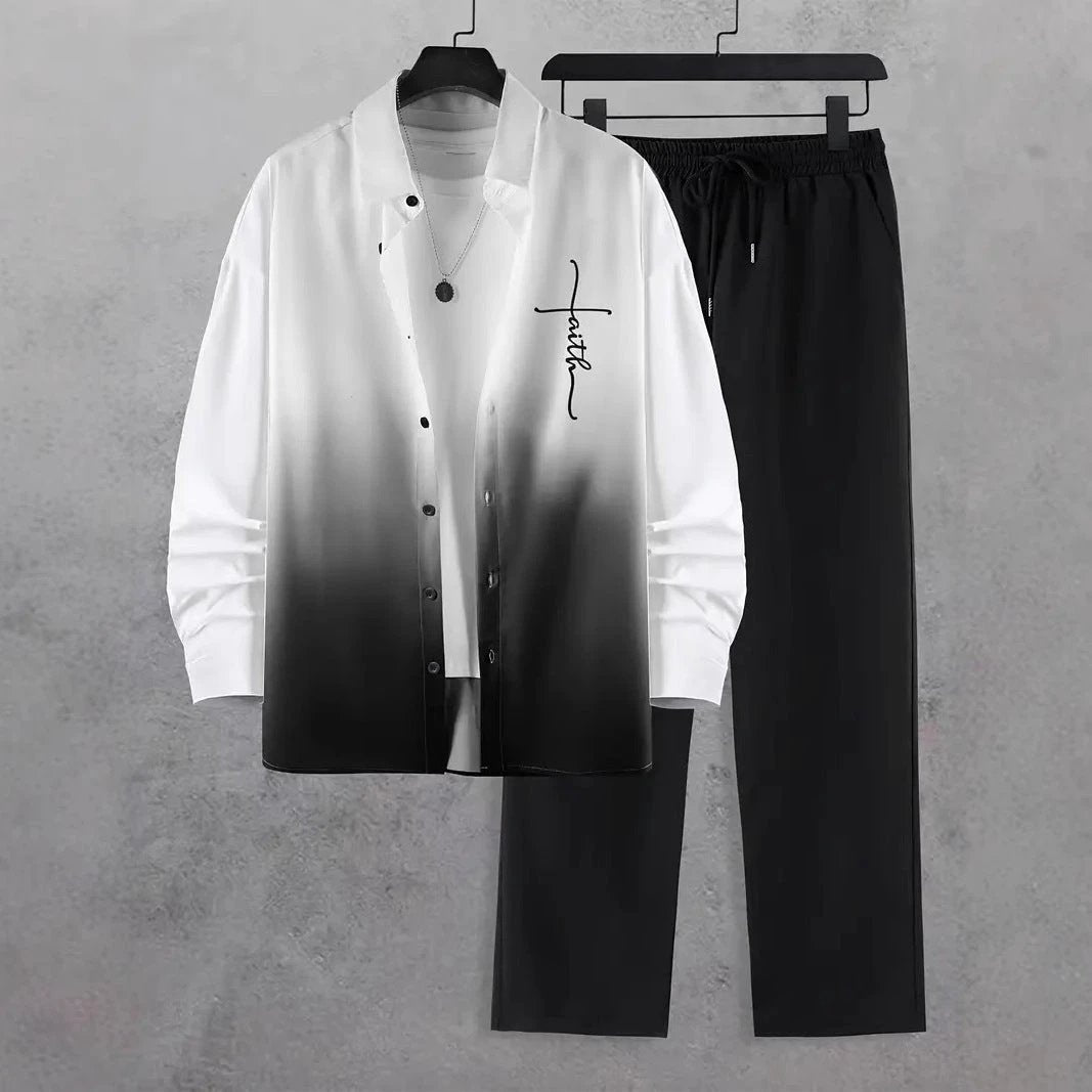 Fashion Trend Color Gradient Long Sleeve Shirt Trousers Suit by GJG Denim