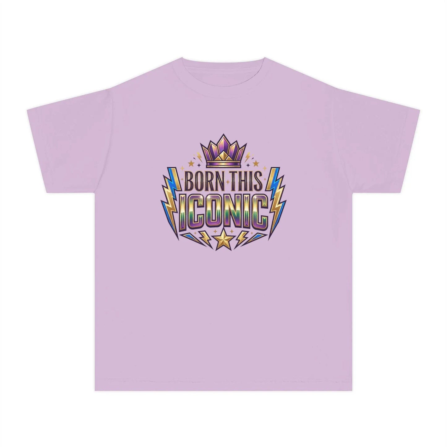 Youth Tee — "Born This Iconic" Crown Graphic by Printify