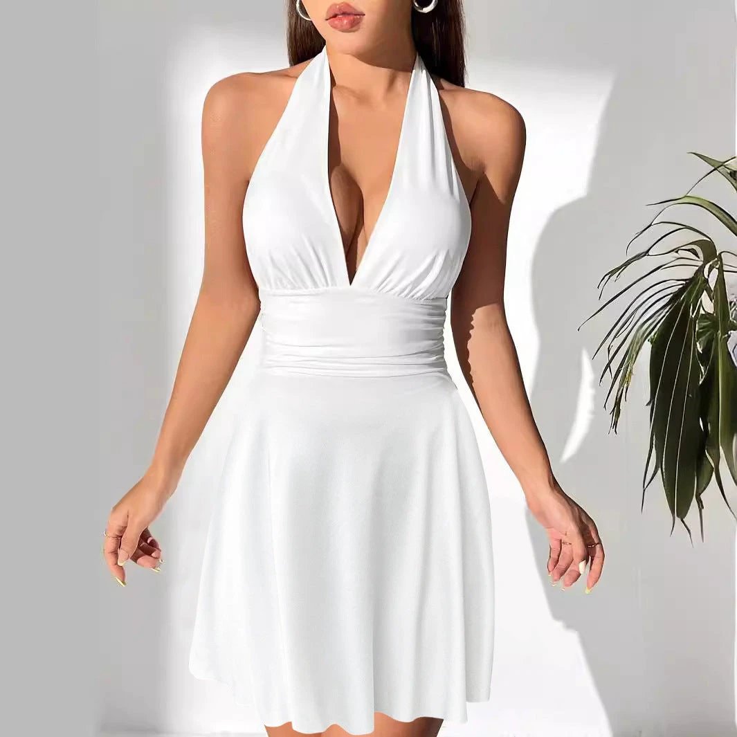 Women's Hot Sale V-neck Lace Up Tight Pleated Skirt by GJG Denim