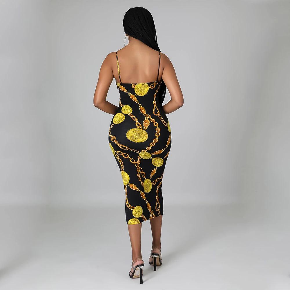 Fashion Sexy Digital Print Suspender Dress by GJG Denim