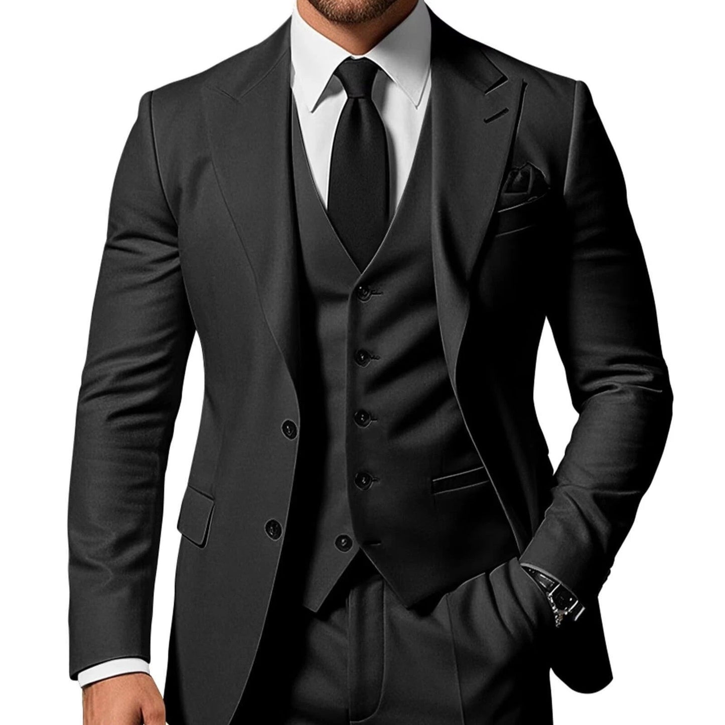 Men's Solid Color 2-piece Buckle Casual Jacket Vest Pants Suit by GJG Denim