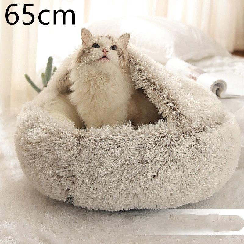 2 In 1 Dog And Cat Bed Pet Winter Bed Round Plush Warm Bed House Soft Long Plush Pets Bed Pet Products by GJG Denim