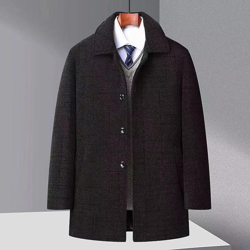Men's Trench Coat Chenille Fleece-lined Woolen Coat by GJG Denim