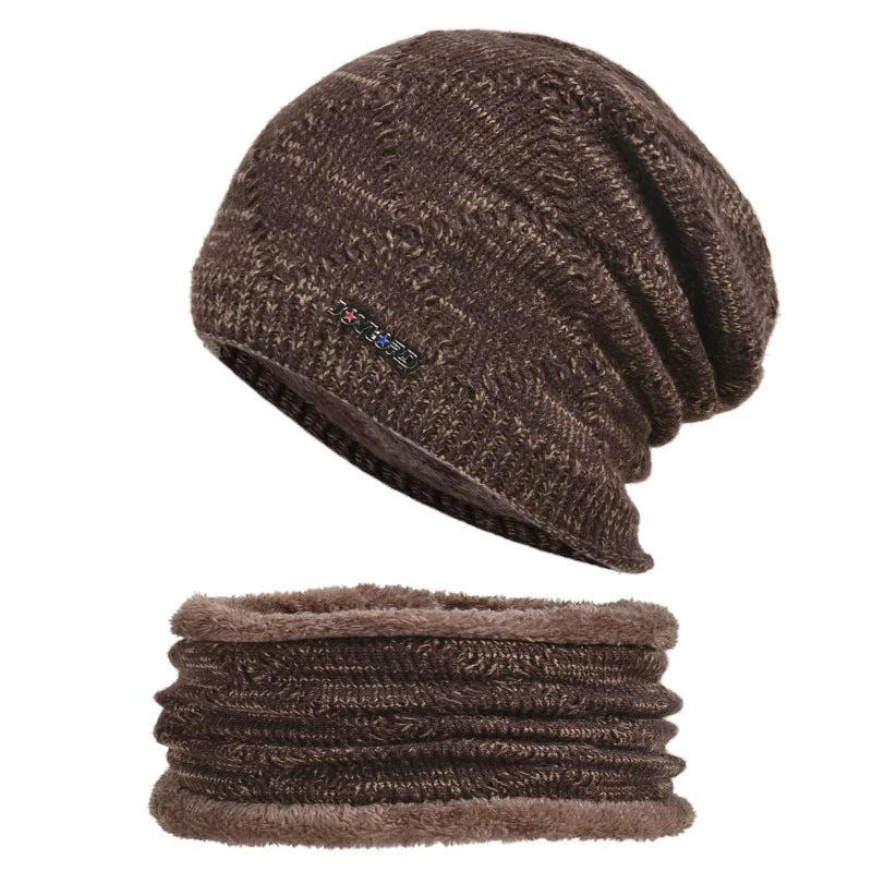Men's Two-piece Woolen Hat With Head And Ear Protection and Neck Warmer by GJG Denim