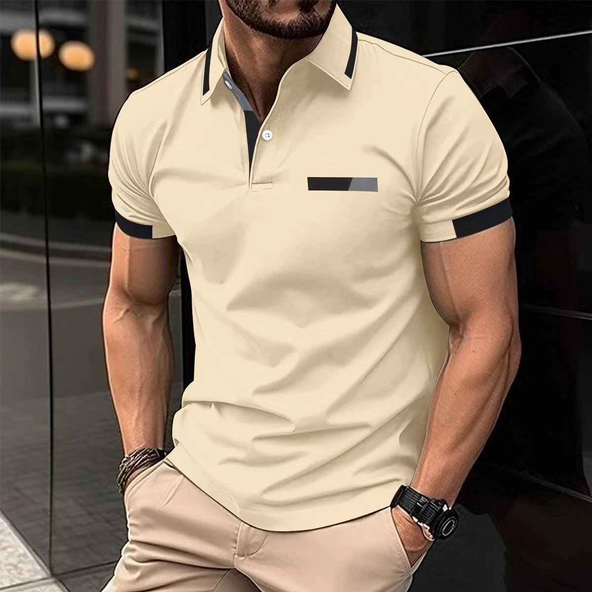 Men's Casual Polo Shirt Faux Pocket by GJG Denim