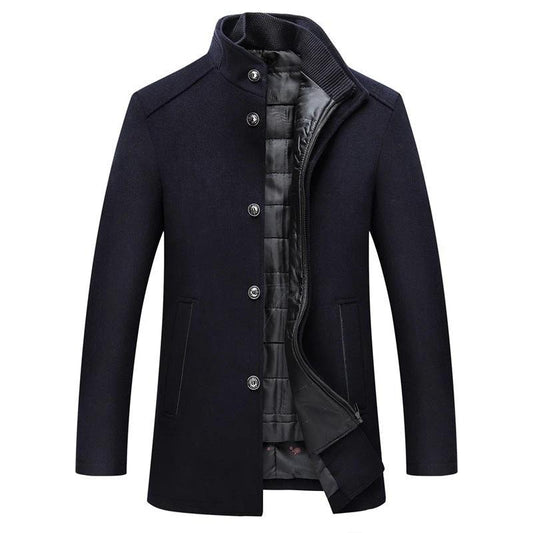 Solid Color Casual Men's Woolen Trench Coat by GJG Denim