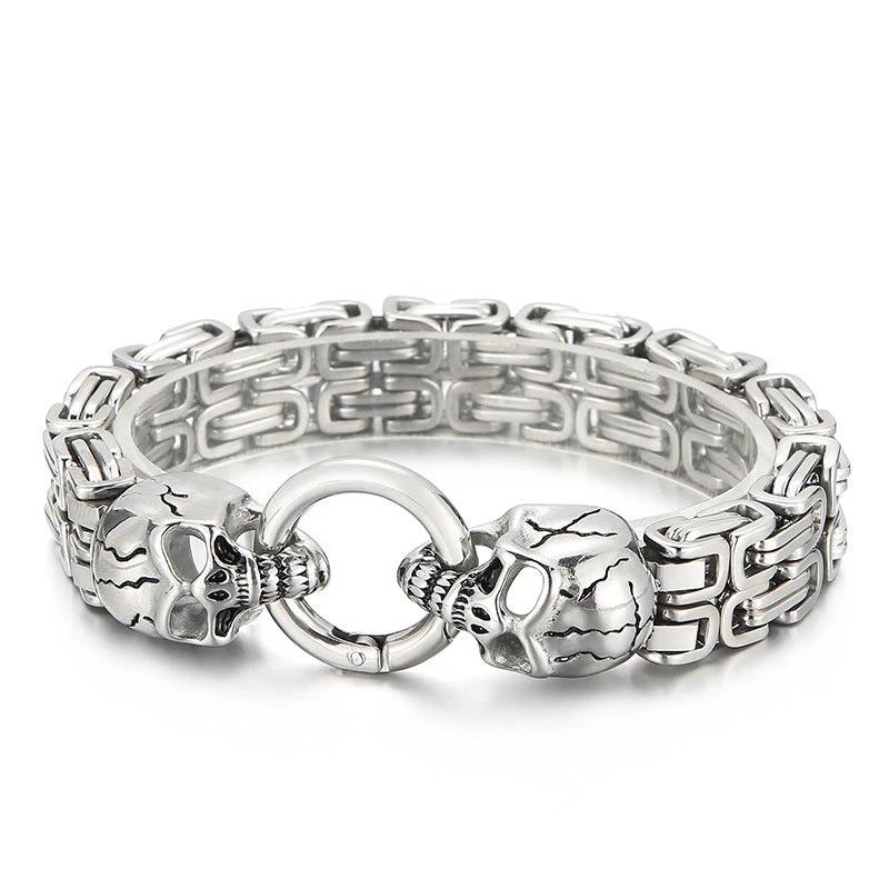 Chain-Patterned Skull Titanium Steel Mens Bracelet by GJG Denim