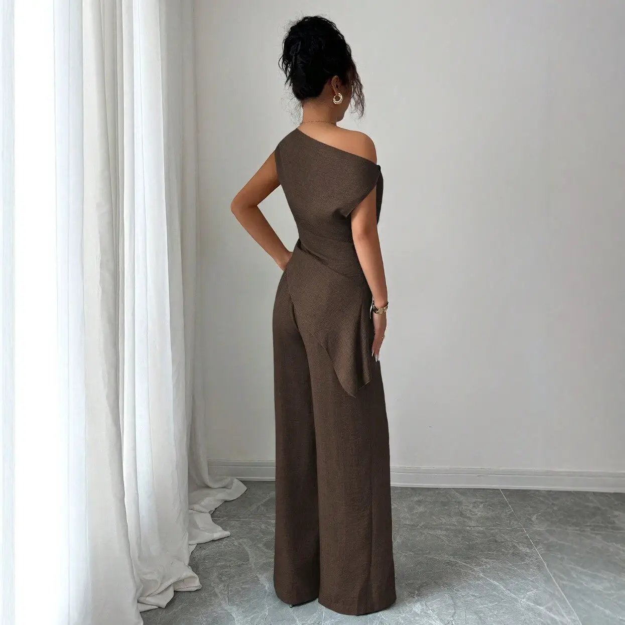 Solid-color Wide-leg Pants Suit For Women by GJG Denim
