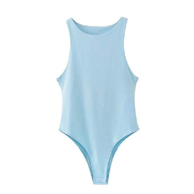 Monochrome Sexy One-shoulder Sleeveless Bodysuit by GJG Denim