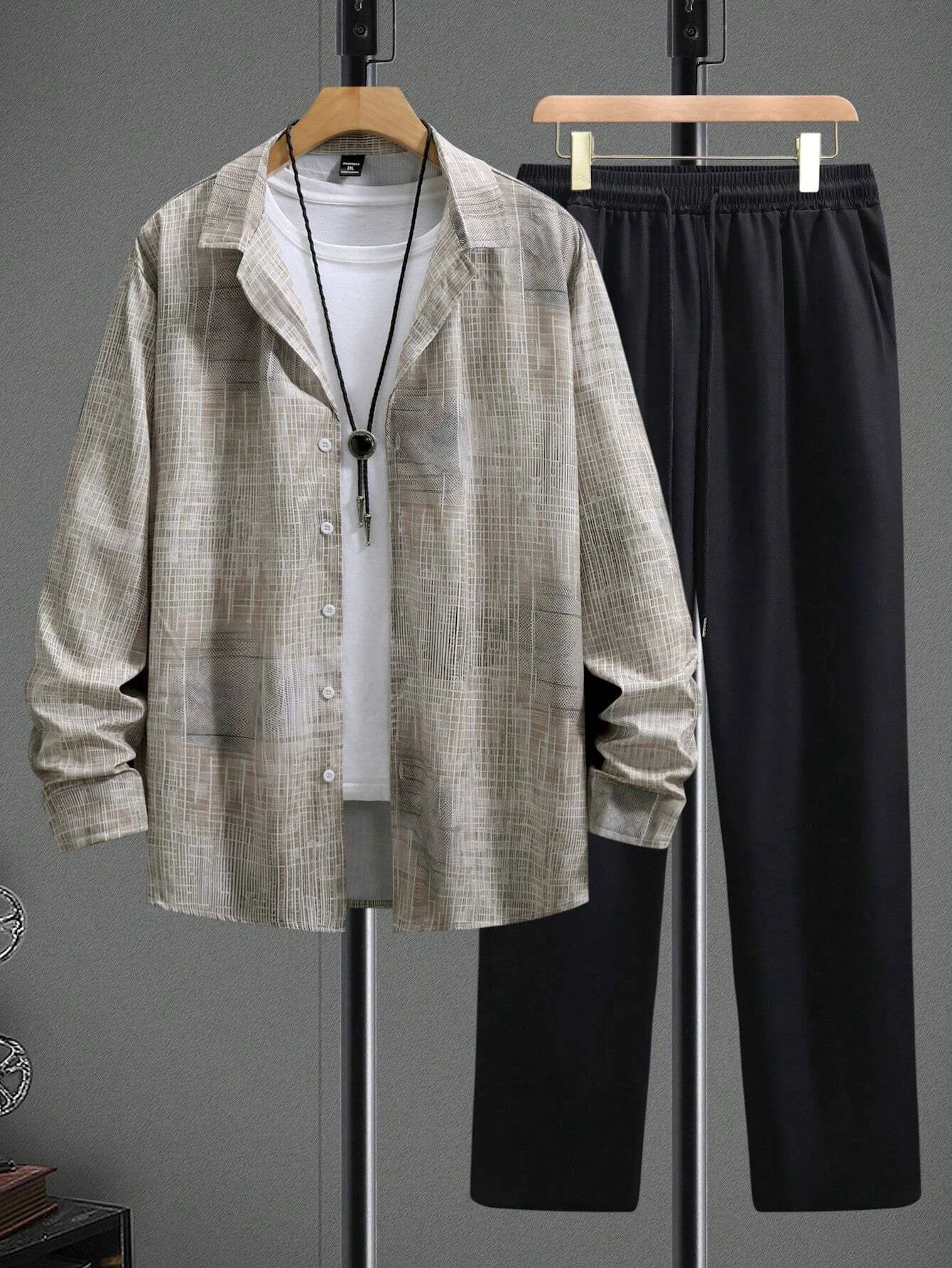 Fashion Trend Color Gradient Long Sleeve Shirt Trousers Suit by GJG Denim