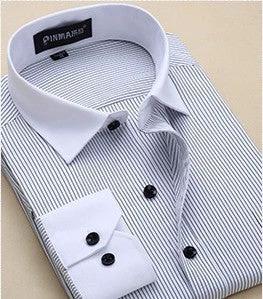Men's Striped Business Long Sleeve Shirts by GJG Denim