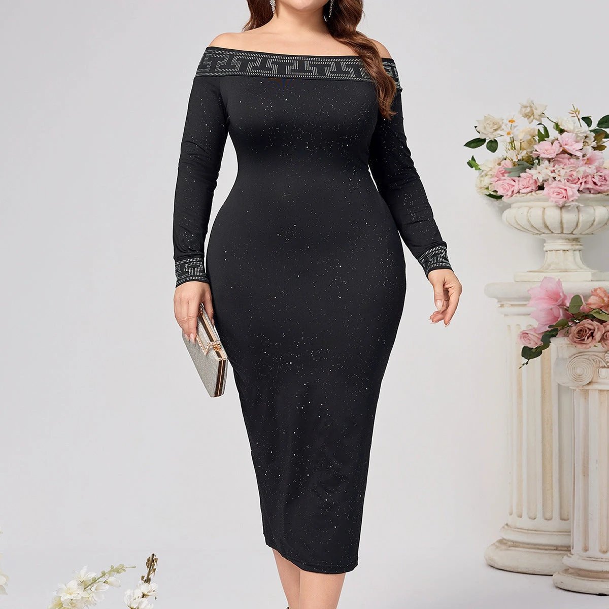 Autumn And Winter Long Sleeve Slim-fit Sequined Dress by GJG Denim