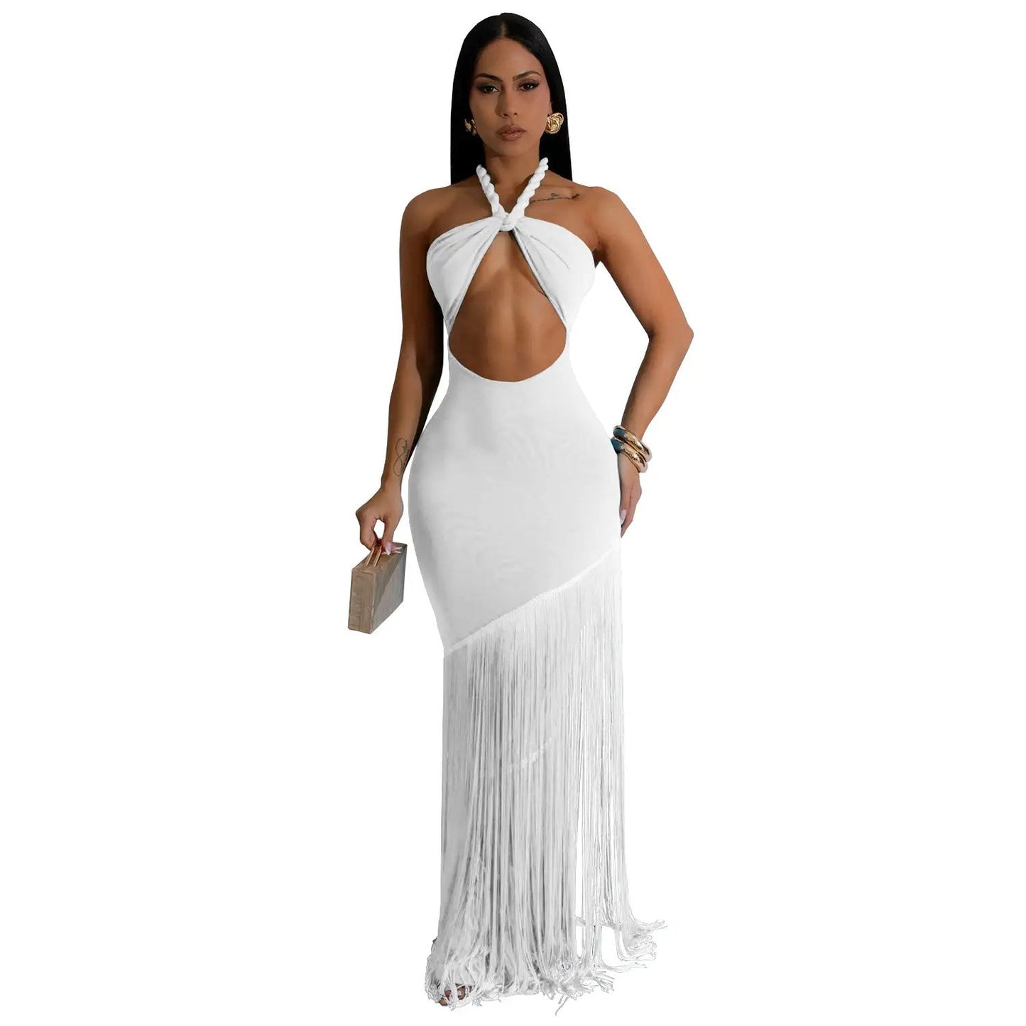 Summer Tassel Stitching Tube Top Dress by GJG Denim