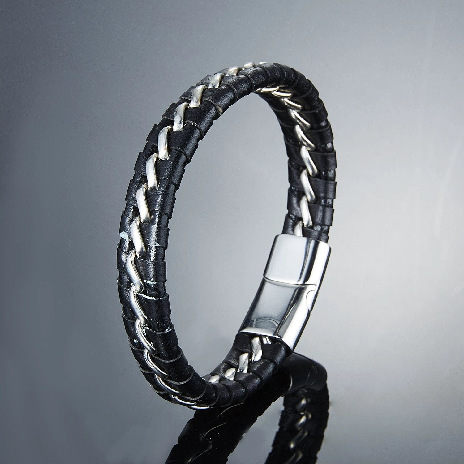 Woven Faux Leather Bracelet For Men by GJG Denim
