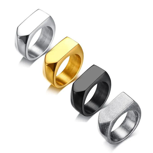 Classic Stainless Steel Black Square Men Ring Rock Vintage by GJG Denim