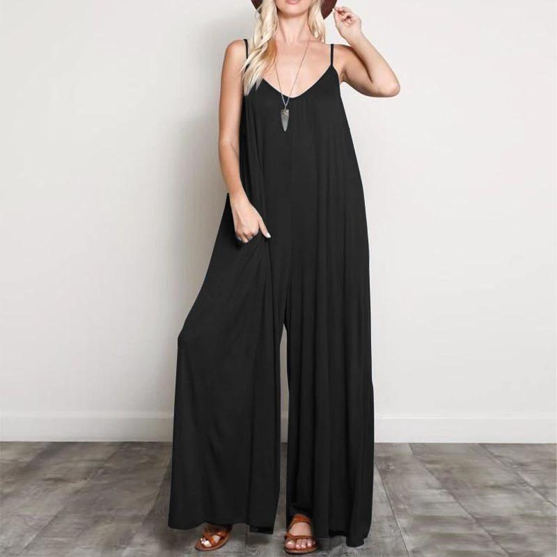 Summer Women Sexy V Neck Long Jumpsuits Casual Loose Rompers Overalls Wide Leg Mono Bodysuit Playsuits Plus Size 5XL by GJG Denim