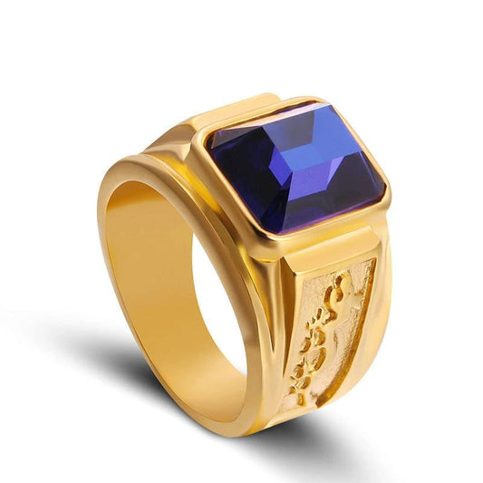 Retro Zircon Ring Fashionable Gold Color For Men by GJG Denim