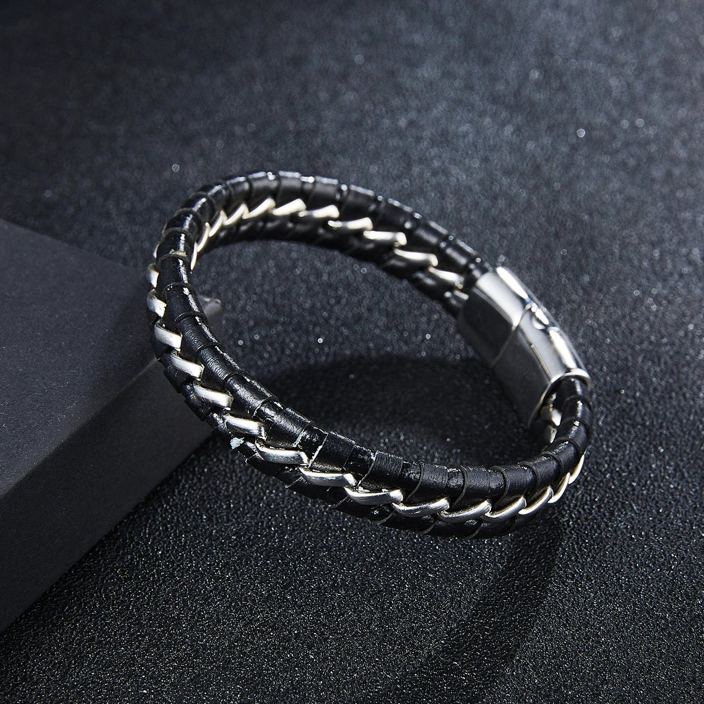 Woven Faux Leather Bracelet For Men by GJG Denim