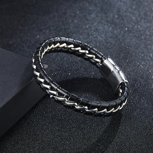 Woven Faux Leather Bracelet For Men by GJG Denim