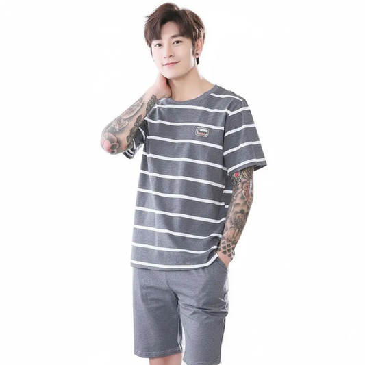 Men's Cotton Short Sleeve And Shorts Pajamas by GJG Denim