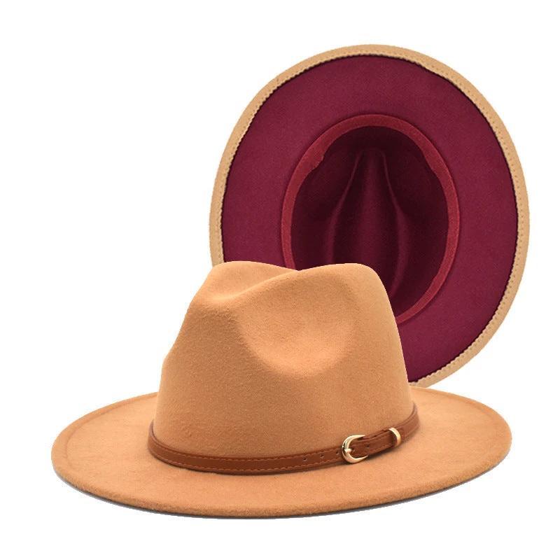 Men's Wool Double-sided Color Matching Jazz Hat by GJG Denim