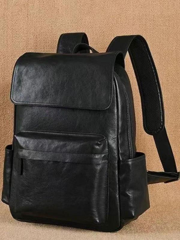Flip-Top Design Multi-Pocket High-Capacity Commuter Leather Backpack For Men by GJG Denim