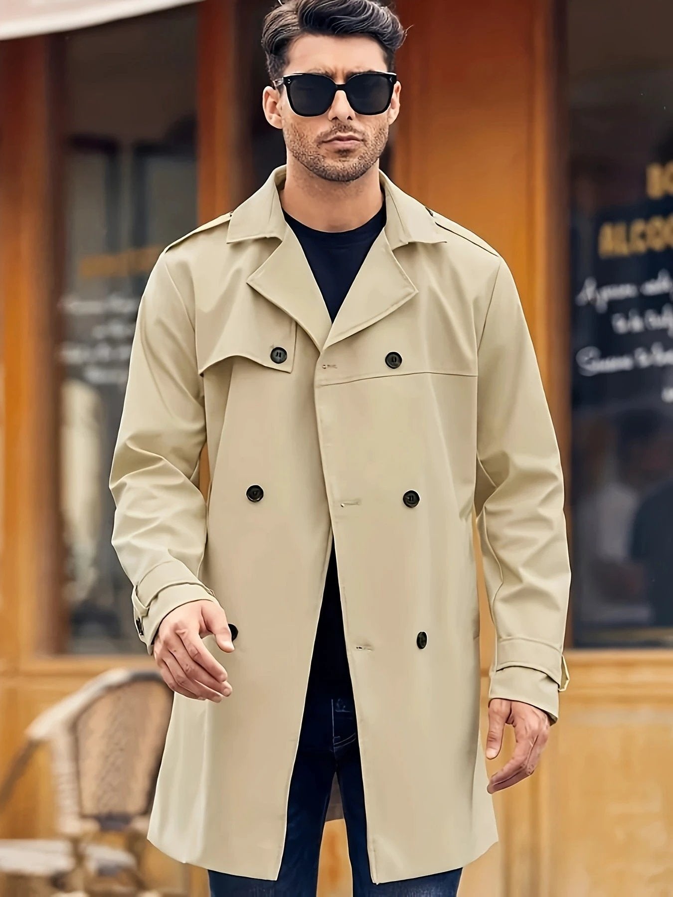Men's Double-breasted Long-sleeved Lapel Coat by GJG Denim