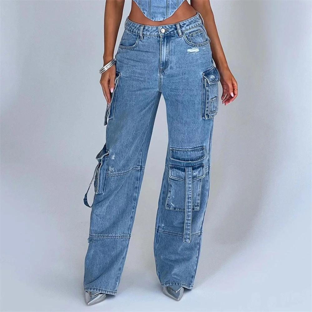 Tube Top And Pocket Stitching Jeans Pants by GJG Denim