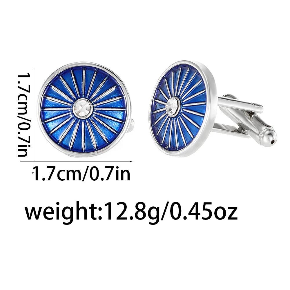 Round Line Blue Dripping Cufflinks for Men by GJG Denim