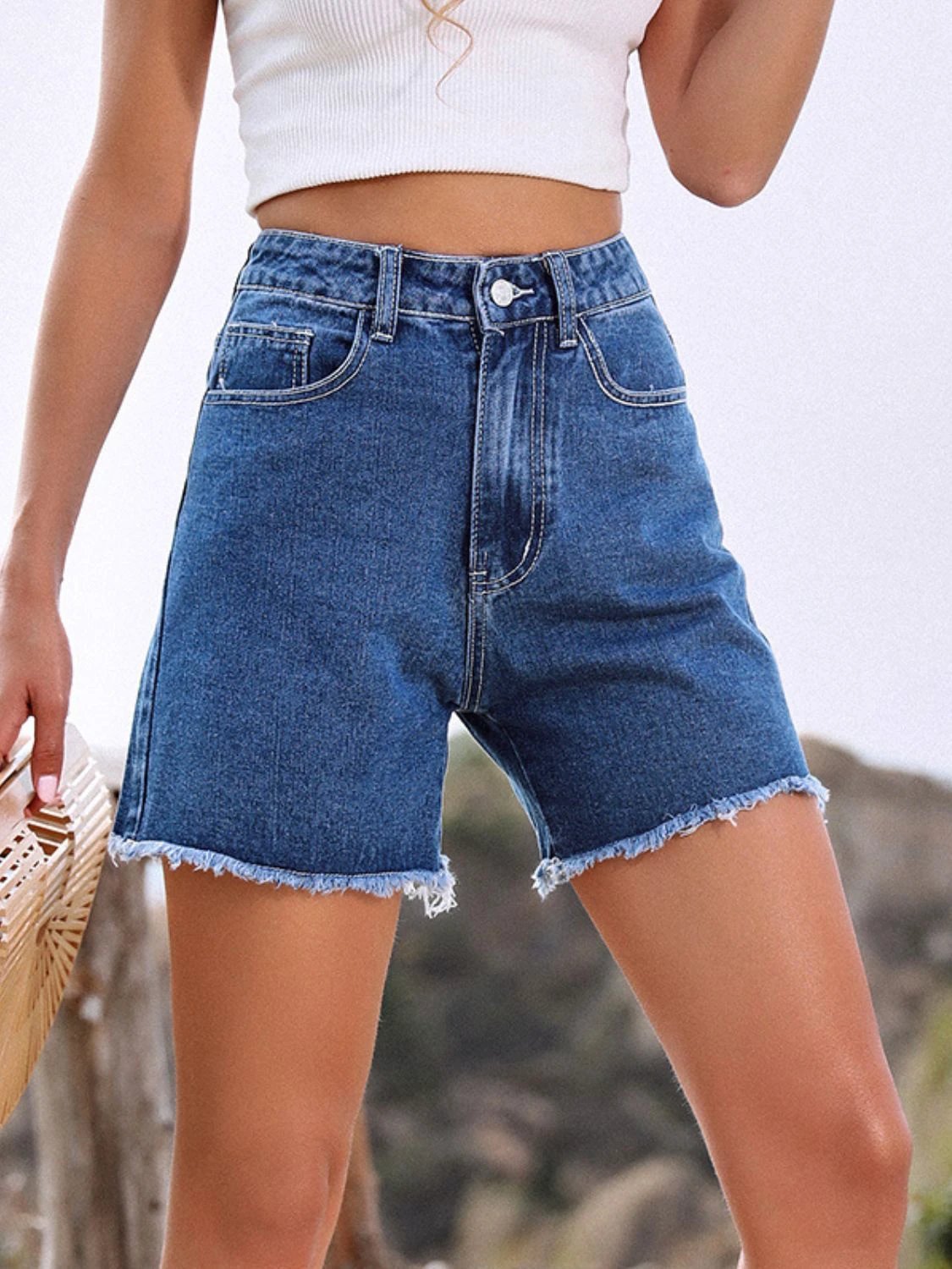 Raw Hem High Waist Denim Shorts by Lady Ros