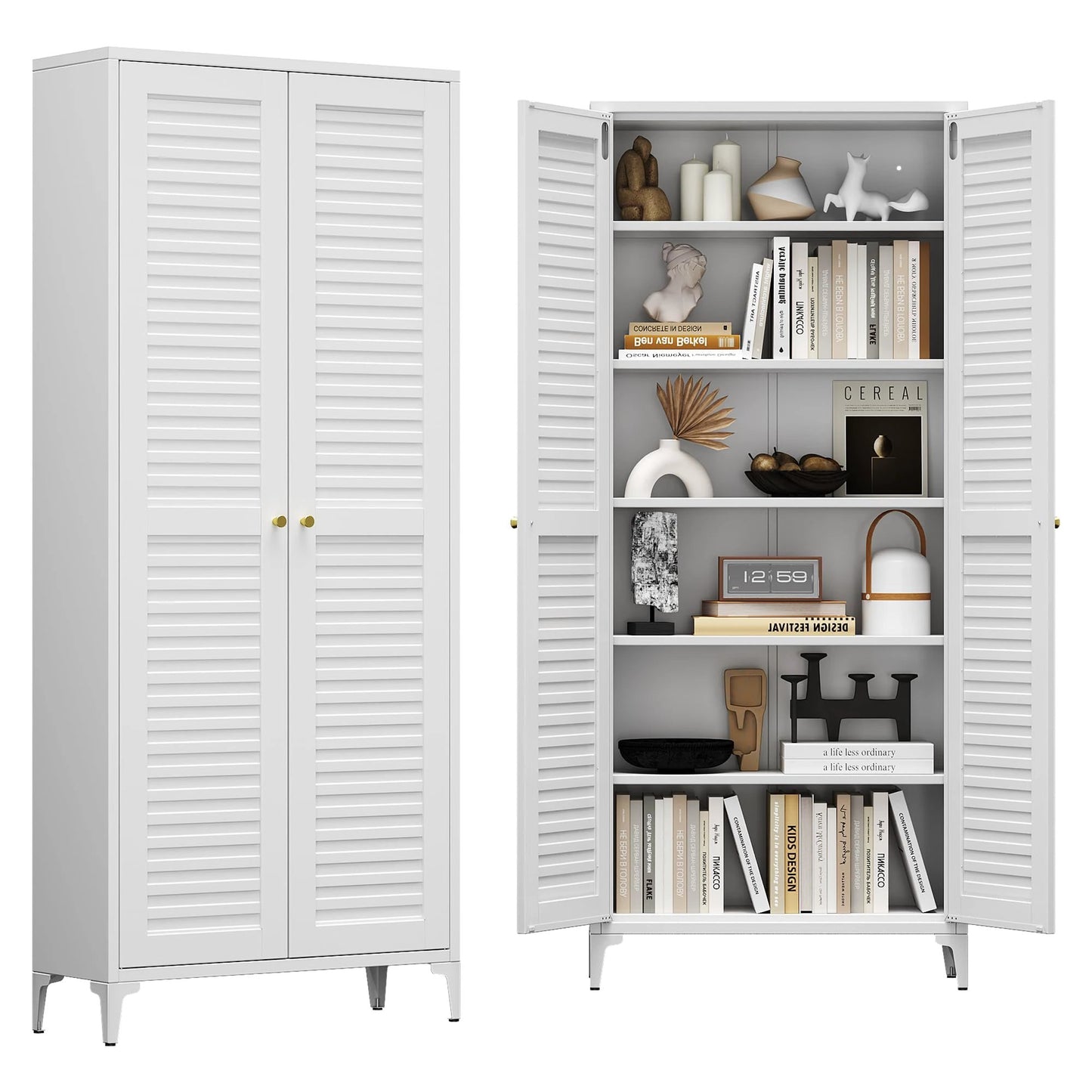 74inch H Metal Storage Cabinets With 5 Shelves, For Bathroom, Required Assembly, White by GJG Denim