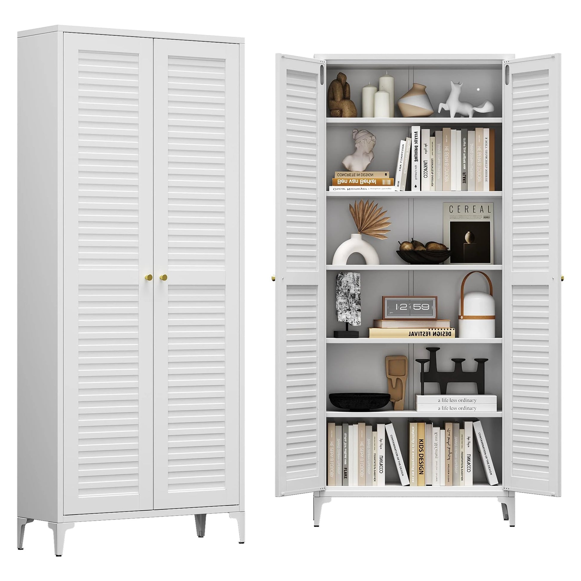 74inch H Metal Storage Cabinets With 5 Shelves, For Bathroom, Required Assembly, White by GJG Denim