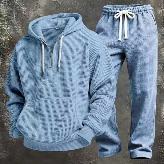 Solid Color Long Sleeved Long Pants Two-piece Set For Men by GJG Denim
