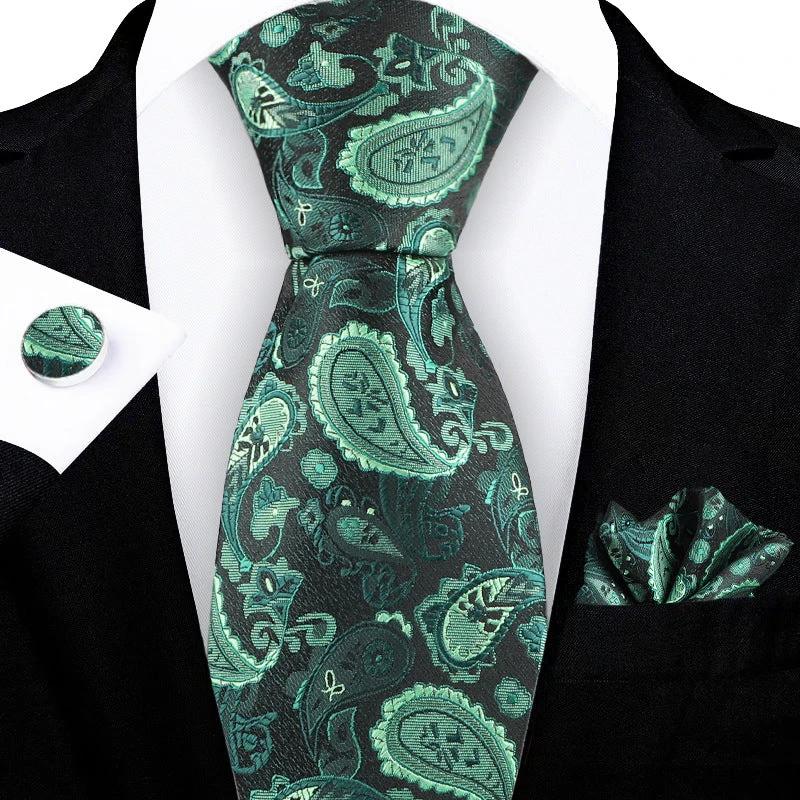 Jacquard-embroidered Cashew Flower Tie For Men by GJG Denim