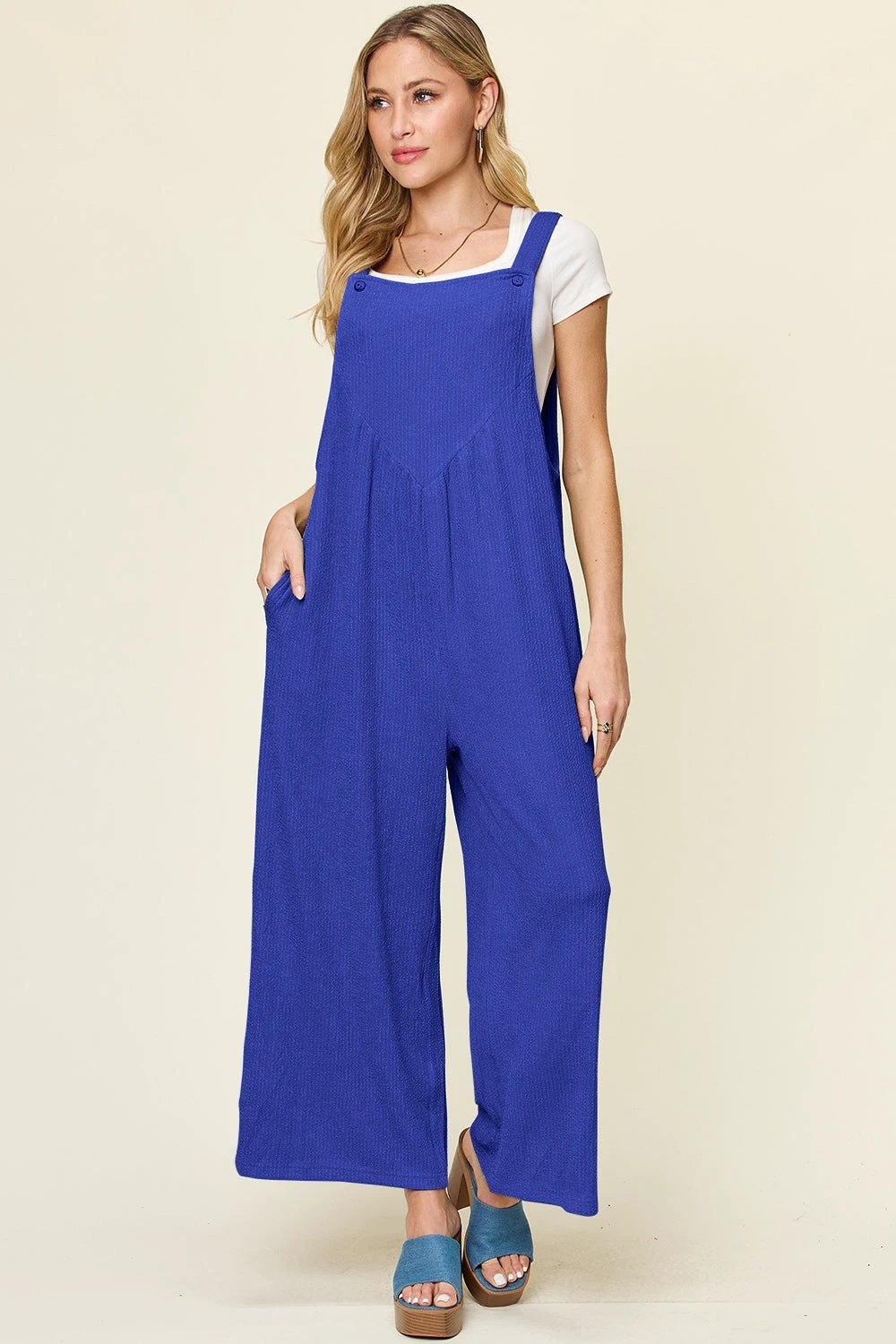 Textured Long Sleeveless Wide Leg Jumpsuit by Lady Ros