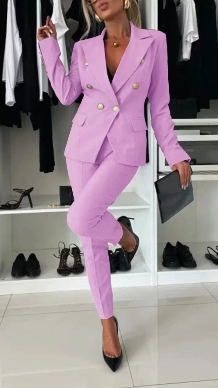 New All-matching Casual Suit Lapel Button-down Jacket And Slim-fit Trousers For Women's Office Business Set Clothing by GJG Denim