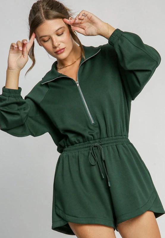 Drawstring Half Zip Long Sleeve Romper by Lady Ros