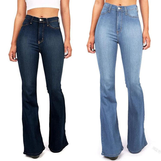 Flare Pants New Fashion High Waist Slim Elasticity Streetwear Long Pants by GJG Denim