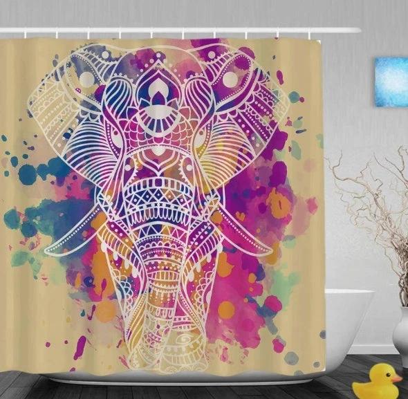 WARM COLOR ELEPHANT SHOWER CURTAIN by GJG Denim