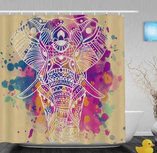 WARM COLOR ELEPHANT SHOWER CURTAIN by GJG Denim