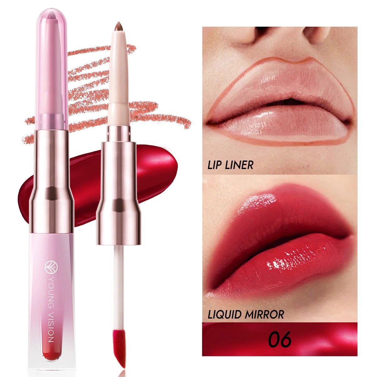 Double-headed Lip Liner Mirror Lip Gloss Two-in-one Multi-purpose Outline Lip Shape by GJG Denim